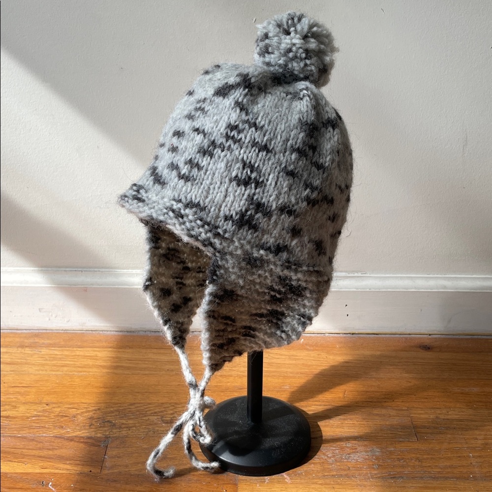 Handmade crochet 2 tone grey beanie with ear flaps bought in Japan!